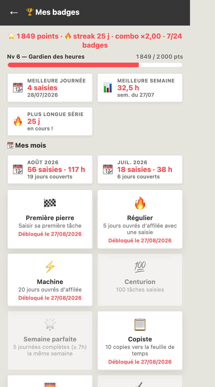 La page badges de l'extension